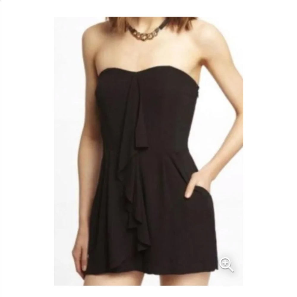 Black Strapless Ruffle Romper